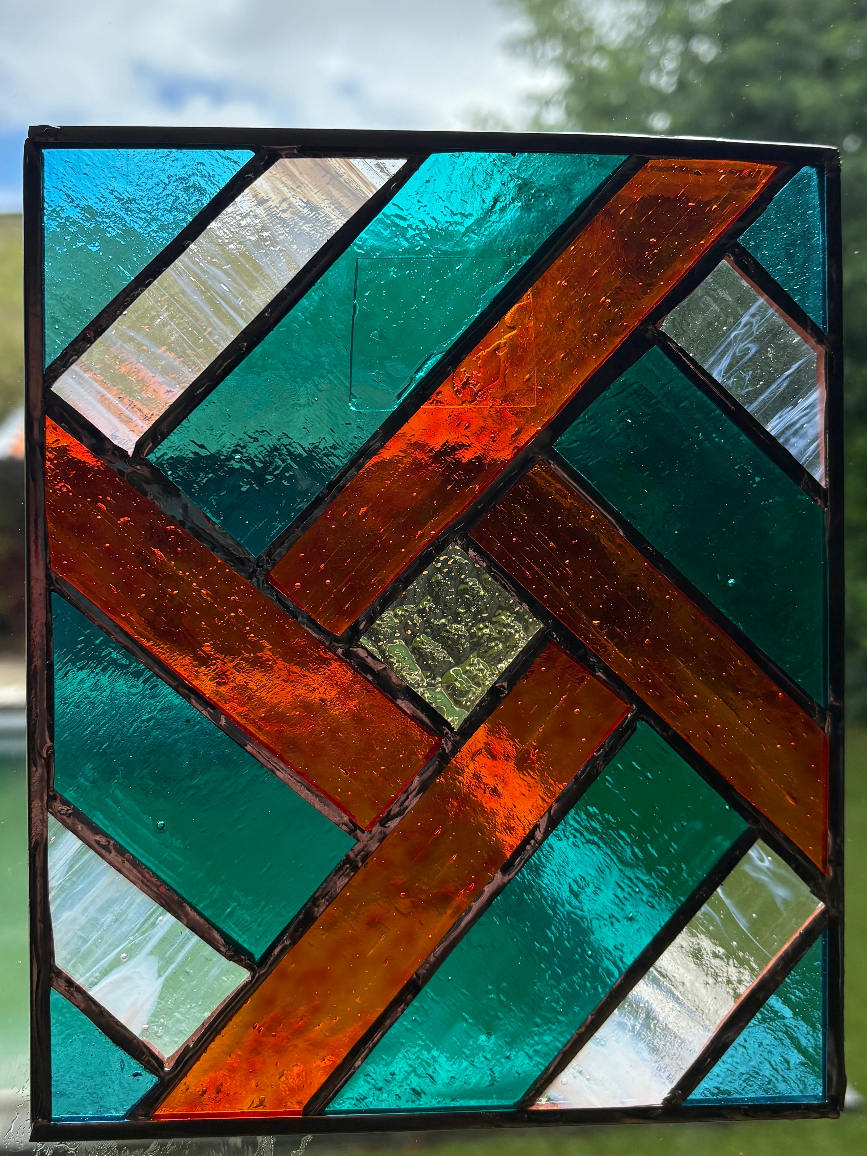 Tableau abstrait orange et vert